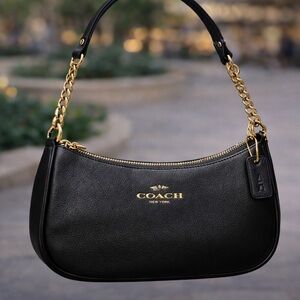 New Coach Black and Gold Chain Shoulder Bag